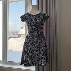 Twik | women's xsmall dark gray and White Rose Pattern Mini Dress